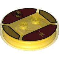 Function Brick Round 4 x 4 x 2/3 with 2 Studs and Lion on Shield, and Lightning Bolt Print