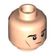 Minifig Head Ethan Hunt, Dual Sided, Eyebrows, Thin Line Mouth, Cheek and Chin Lines, Left Eyebrow Raised / Black Glasses and Headset with Microphone Print [Hollow Stud]