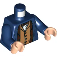 Torso Coat, Open Over Reddish Brown Jacket and Medium Nougat Vest, with Bow Tie Print, Dark Blue Arms, Light Nougat Hands