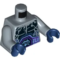 Torso Chest with Black Cracks, Dark Bluish Gray Scales, Dark Purple and Light Blue Belt Print, Sand Blue Arms, Dark Blue Hands