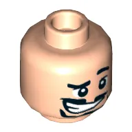 Minifig Head Iron Man (Tony Stark), Left Eyebrow Raised, Open Mouth with Teeth wider on Right Side, Mustache and Beard Print [Hollow Stud]