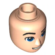 Minidoll Head Male with Raised Right Eyebrow, Blue Eyes, Open Smile with Teeth Print