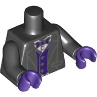 Torso Tuxedo Jacket, Dark Purple Bow Tie and Vest over White Shirt Print, Black Arms, Dark Purple Hands