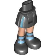 Minidoll Hips and Short Skirt with Azure Vertical Stripes, Light Nougat Legs, and Black Boots with Azure Horizontal Stripes Print
