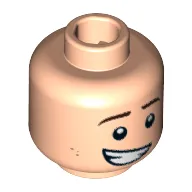 Minifig Head Dick Grayson (Robin), Eyebrows, Reddish Brown Dimples, Lopsided Open Mouth Grin Print [Hollow Stud]