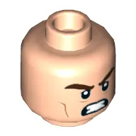 Minifig Head Kite Man, Dual Sided Thick Dark Brown Eyebrows, Cheek Lines, Open Mouth Smile / Teeth Angry Print [Hollow Stud]
