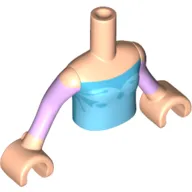 Minidoll Torso Girl with Blue Top with Metallic Light Blue Ice Crystals Print, Light Nougat Arms with Hands with Lavender Sleeves Print (Elsa)