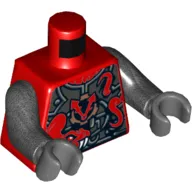 Torso Armor, Metallic Silver with 2 Large Red Snakes with White Fangs and Clock Print, Pearl Titanium Arms, Dark Bluish Gray Hands