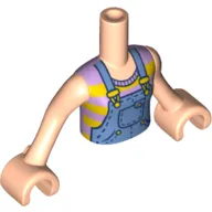 Minidoll Torso Girl with Medium Blue Overalls over Striped Tank Top Print, Light Nougat Arms with Hands