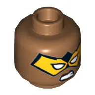 Minifig Head Tarantula, Dual Sided, Bright Light Orange Eyemask, Smirk / Sneer Print [Hollow Stud]