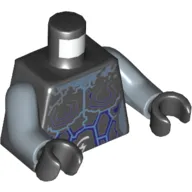 Torso Dark Purple and Bright Light Blue Rock / Lightning Effect and White Arcane Symbols Print, Sand Blue Arms, Black Hands