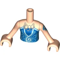 Minidoll Torso Girl with Blue Strapless Top with Light Aqua Trim and Silver Necklace Pattern, Light Nougat Arms with Hands with Dark Azure Tattoo Print