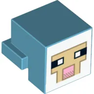 Minifig Head Special, Cube with Rear Ledge, Pixelated White and Tan Face, Dark Tan Outline with Pink Mouth Print