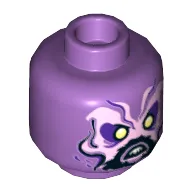 Minifig Head Taserface, Dark Purple and Lavender Eyebrows and Face, Beard, Yellowish Green Eyes Print [Hollow Stud]