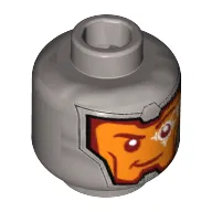 Minifig Head Royal Guard / Soldier, Orange Face, Dark Red Eyebrows, White Head-Up Display (HUD) On Left Eye Print [Hollow Stud]
