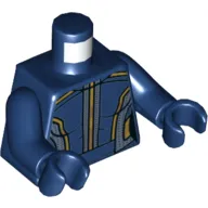 Torso Bodysuit with Gold and Light Blue Trim Lines on Sides and Center Print, Dark Blue Arms and Hands