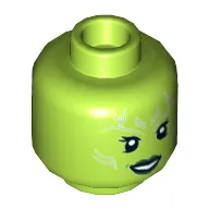 Minifig Head Gamora, Silver Tattoos, Dark Green Lips, Open Mouth Smile / Angry Print