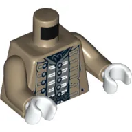 Torso Jacket, Naval Officer Uniform Tattered with Silver Buttons and White Trim, Dark Bluish Gray Vest, Belt Buckle Print, Dark Tan Arms, White Hands