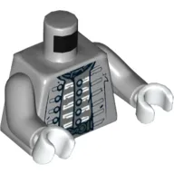 Torso Naval Officer Uniform Tattered with Silver Buttons and White Trim, Vest, Belt Buckle Print, Light Bluish Gray Arms, White Hands