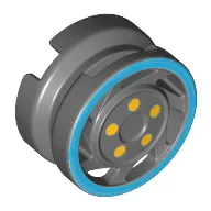 Wheel 11mm D. x 6mm with 7 Slanted Spokes with Blue Rim Edge and Yellow Bolts Print