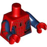 Torso Bodysuit, Black Webbing and Spider Print, Red Spider Print on Back (Spider-Man), Dark Blue Arms with Black and Red Webbing Print, Red Hands