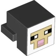 Minifig Head Special, Cube with Rear Ledge, Pixelated White and Tan Face, Dark Tan Outline with Pink Mouth Print