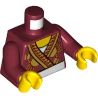 Torso Robe with Ornate Gold Trim, Crabs and White Apron Print, Dark Red Arms, Yellow Hands