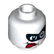 Minifig Head Harley Quinn, Black Eyemask, Red Tongue Sticking Out Print [Hollow Stud]