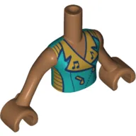 Minidoll Torso Girl with Dark Turquoise Shirt with Musical Notes Print and Medium Nougat Arms