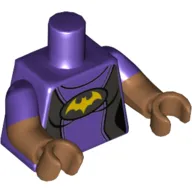 Torso, Dual Molded Arms, Wetsuit with Batman Logo / Zipper on Back Print, Dark Purple Sleeves Pattern, Medium Nougat Arms and Hands