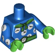 Torso Jumpsuit with Clocks, Green Scarf, Green Belt Print, Blue Arms with Clocks Print, Bright Green Hands