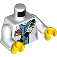 Torso Lab Coat, Belt, Radio, ID Badge, Medium Blue Shirt Print, White Arms, Yellow Hands