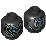 Minifig Head Black Panther, Armor, Blue Eyes, Metallic Blue Panels Print