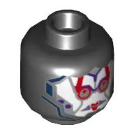 Minifig Head Samurai X (P.I.X.A.L), Dual Sided, White Face, Green Eyes and Purple Marks on Cheek / Red and Silver Armor Print [Hollow Stud]