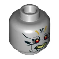 Minifig Head Corvus Glaive, Dual Sided, Red Eyes, Gold and Black Tattoos, Neutral / Faint Smile Print [Hollow Stud]