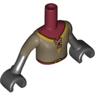Minidoll Torso Girl with Dark Tan Tunic, Laces, Dark Red Shirt, Belt Print, Dark Tan Arms and Hands with Black Gloves Print