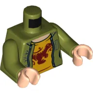 Torso Jacket, Yellow Shirt with Red Dino Print, Olive Green Arms, Light Nougat Hands