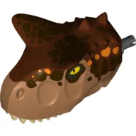 Animal Body Part, Dinosaur, Carnotaurus Head with Pin, Tan Teeth, Reddish Brown Top and Dark Brown and Orange Spots