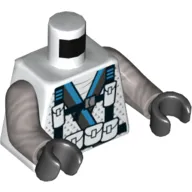 Torso Robe with Blue Stripe and Pouches, Straps and Backpack Print (Zane), Flat Silver Arms, Black Hands