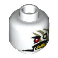 Minifig Head Iron Baron, One Red Eye, One Green Eye, Angry, Yellow Teeth, Olive Green Markings Print [Hollow Stud]