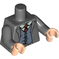 Torso Jacket, White Shirt, Red Tie with White Spots, Sand Blue Vest Print, Dark Bluish Gray Arms, Light Nougat Hands