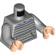 Torso Blue, Pink, Yellow Black Striped Sweater/Hoodie, Pockets Print, Light Bluish Gray Arms, Light Nougat Hands