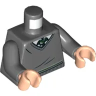Torso Sweater, White Collar, Green and White Necktie and Waist Trim (Slytherin) Print, Dark Bluish Gray Arms, Light Nougat Hands