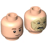Minifig Head Quirinus Quirrell / Voldemort, Dual Sided, Raised Eyebrow / Tan Face with Scars, No Nose, Black Lips Print [Hollow Stud]