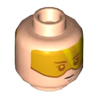 Minifig Head Cloud Car Pilot, Dual Sided, Orange Visor, Brown Eyebrows, Chin Dimple, Neutral / Scared Print [Hollow Stud]