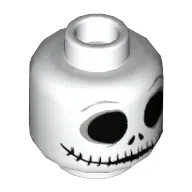 Minifig Head Jack Skellington, Skull Large Black Eyes, Nostrils and Very Wide Mouth Print [Hollow Stud]