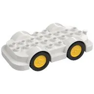 Duplo Car Base 4 x 8 with Four Black Wheels and Yellow Hubs