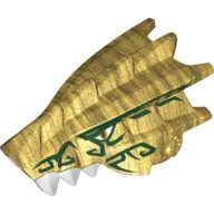 Creature Body Part, Dragon Head Upper Jaw with White Teeth, Gold Eyes, Dark Green Tribal Decoration