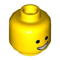 Minifig Head Emmet, Dual Sided, Open Smile with Teeth / Eyebrows, Scared with Dimples Print [Hollow Stud]