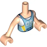 Minidoll Torso Girl with Medium Blue Sport Jersey with White 05, Yellow Stripes, White Under Shirt